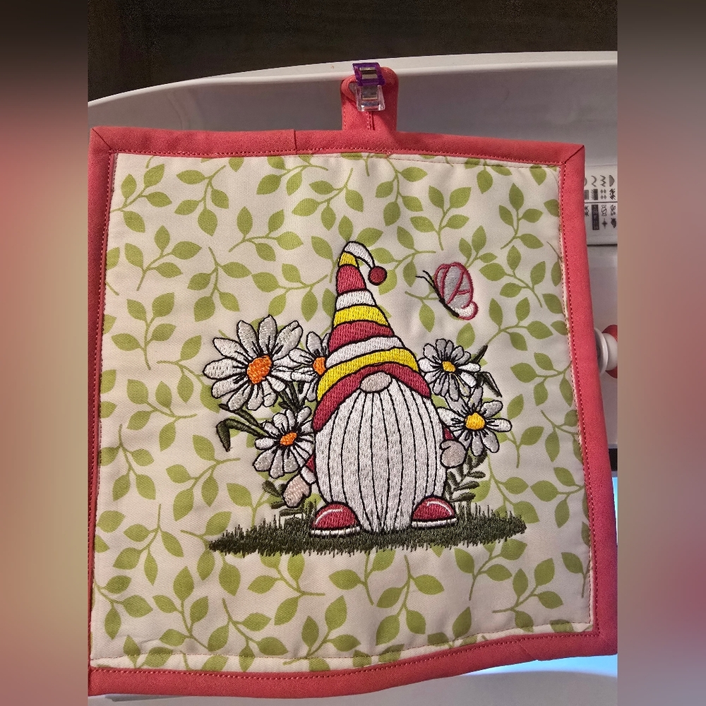 Gnome Embroidered Pot Holder